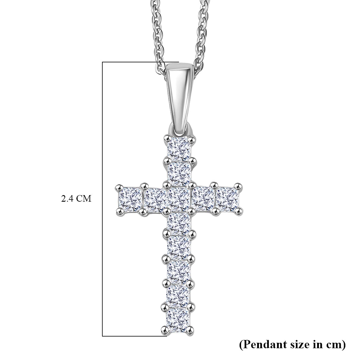 Luxuriant Lab Grown Diamond (VS-EF) Pendant with Chain (Size 20) in Rhodium Overlay Sterling Silver 0.58 Ct.