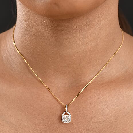 Moissanite Pendant with Chain (Size 20) in 18K Yellow Gold Plated Sterling Silver 1.31 Ct.