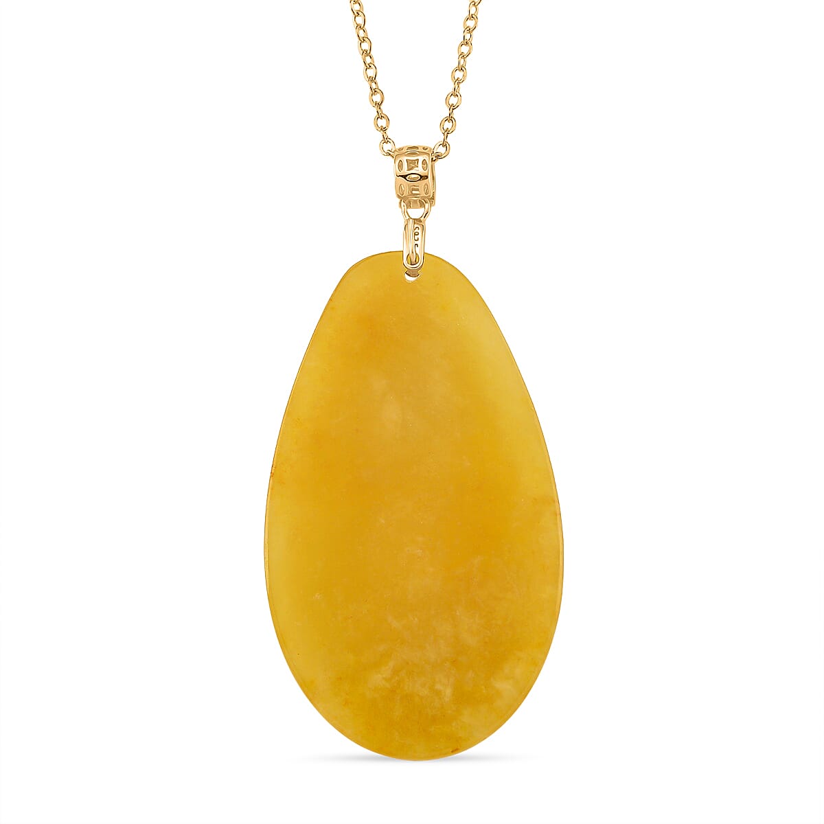 Honey Jade Dragon Embossed Pendant with Chain (Size 20) in Yellow Gold Plated Sterling Silver 80.00 Ct.