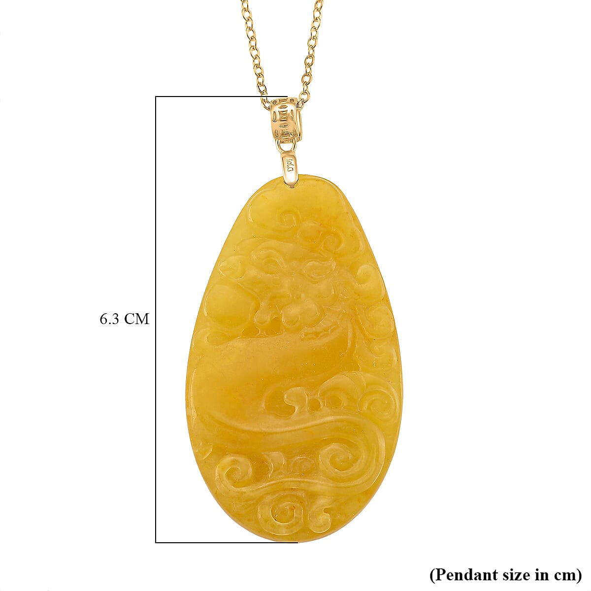 Honey Jade Dragon Embossed Pendant with Chain (Size 20) in Yellow Gold Plated Sterling Silver 80.00 Ct.