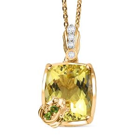 Italian Garden Collection - Green Gold Quartz & Multi Gemstones Pendant with Chain (Size 20) in 18K Vermeil Yellow Gold Plated Sterling Silver 4.38 Ct.