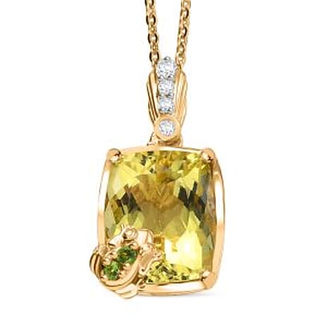Italian Garden Collection - Green Gold Quartz & Multi Gemstones Pendant with Chain (Size 20) in 18K Vermeil Yellow Gold Plated Sterling Silver 4.38 Ct.