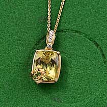 Italian Garden Collection - Green Gold Quartz & Multi Gemstones Pendant with Chain (Size 20) in 18K Vermeil Yellow Gold Plated Sterling Silver 4.38 Ct.