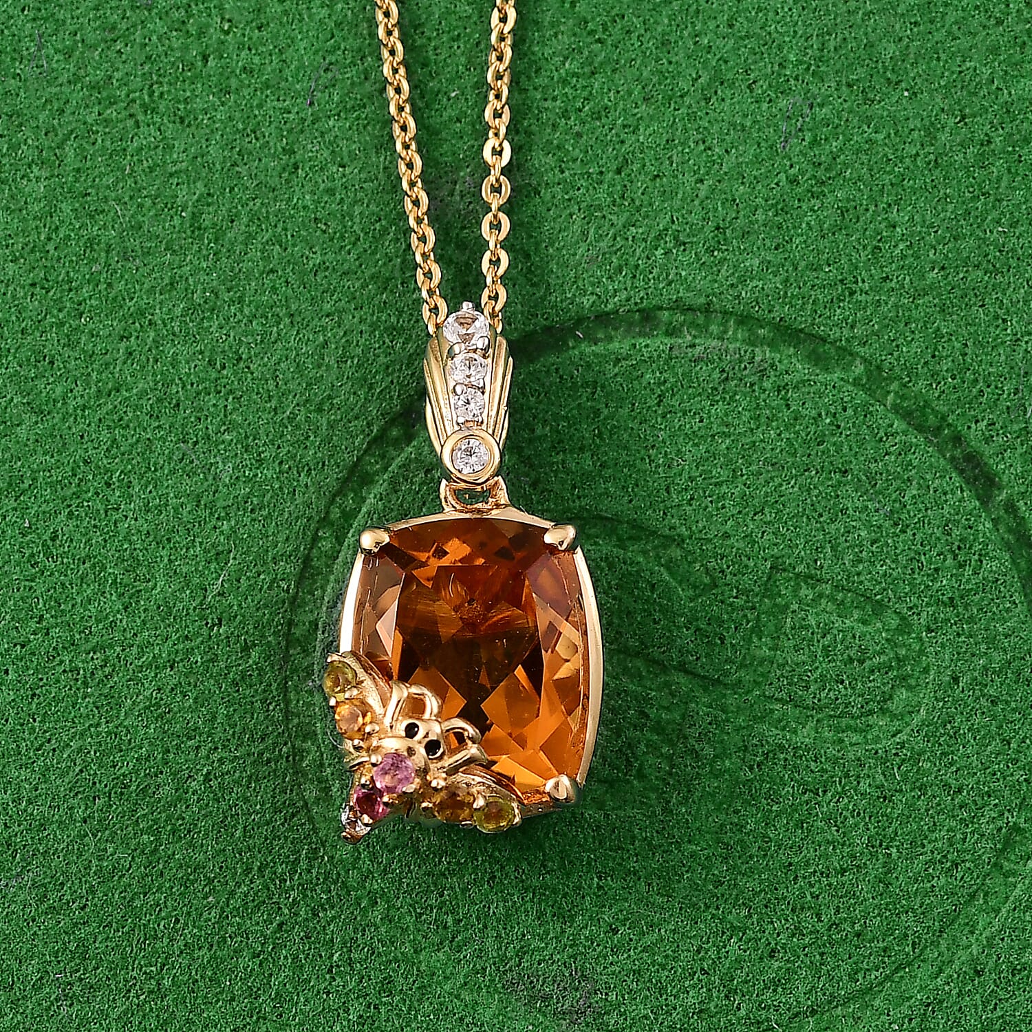 Italian Garden Collection - Citrine & Multi Gemstones Pendant with Chain (Size 20) in 18K Vermeil Yellow Gold Plated Sterling Silver 3.89 Ct.