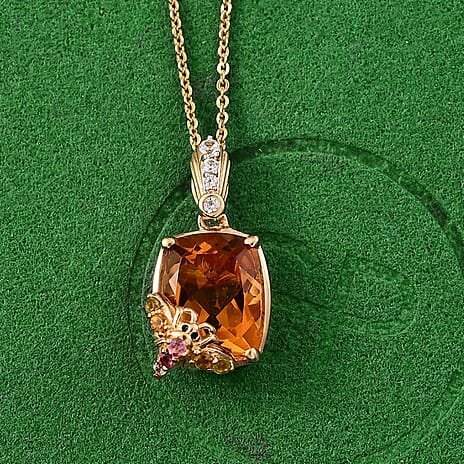 Italian Garden Collection - Citrine & Multi Gemstones Pendant with Chain (Size 20) in 18K Vermeil Yellow Gold Plated Sterling Silver 3.89 Ct.