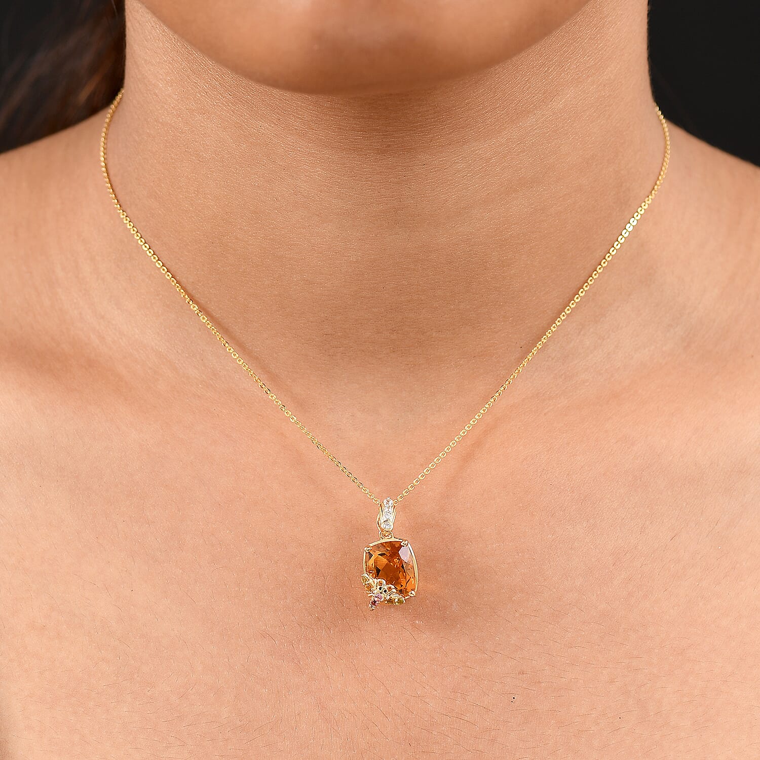 Italian Garden Collection - Citrine & Multi Gemstones Pendant with Chain (Size 20) in 18K Vermeil Yellow Gold Plated Sterling Silver 3.89 Ct.