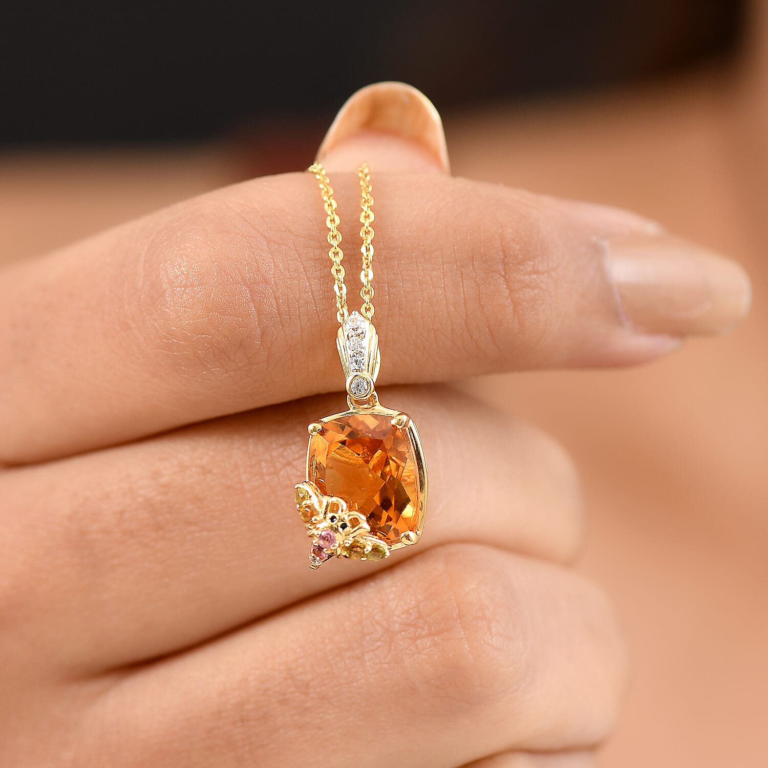 Italian Garden Collection - Citrine & Multi Gemstones Pendant with Chain (Size 20) in 18K Vermeil Yellow Gold Plated Sterling Silver 3.89 Ct.