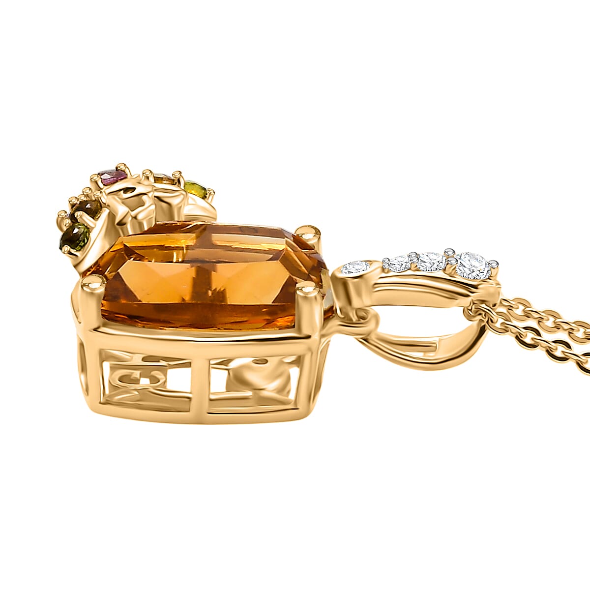 Italian Garden Collection - Citrine & Multi Gemstones Pendant with Chain (Size 20) in 18K Vermeil Yellow Gold Plated Sterling Silver 3.89 Ct.