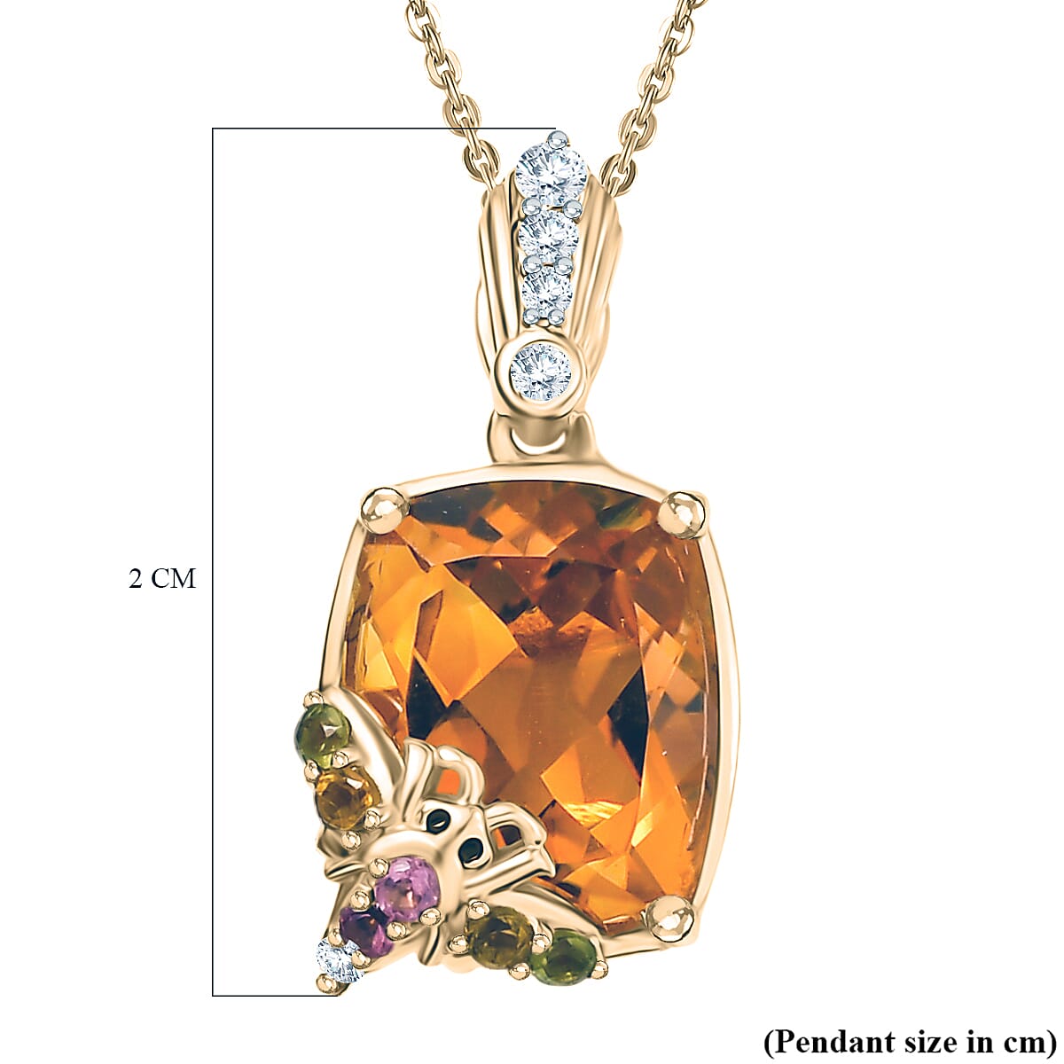 Italian Garden Collection - Citrine & Multi Gemstones Pendant with Chain (Size 20) in 18K Vermeil Yellow Gold Plated Sterling Silver 3.89 Ct.