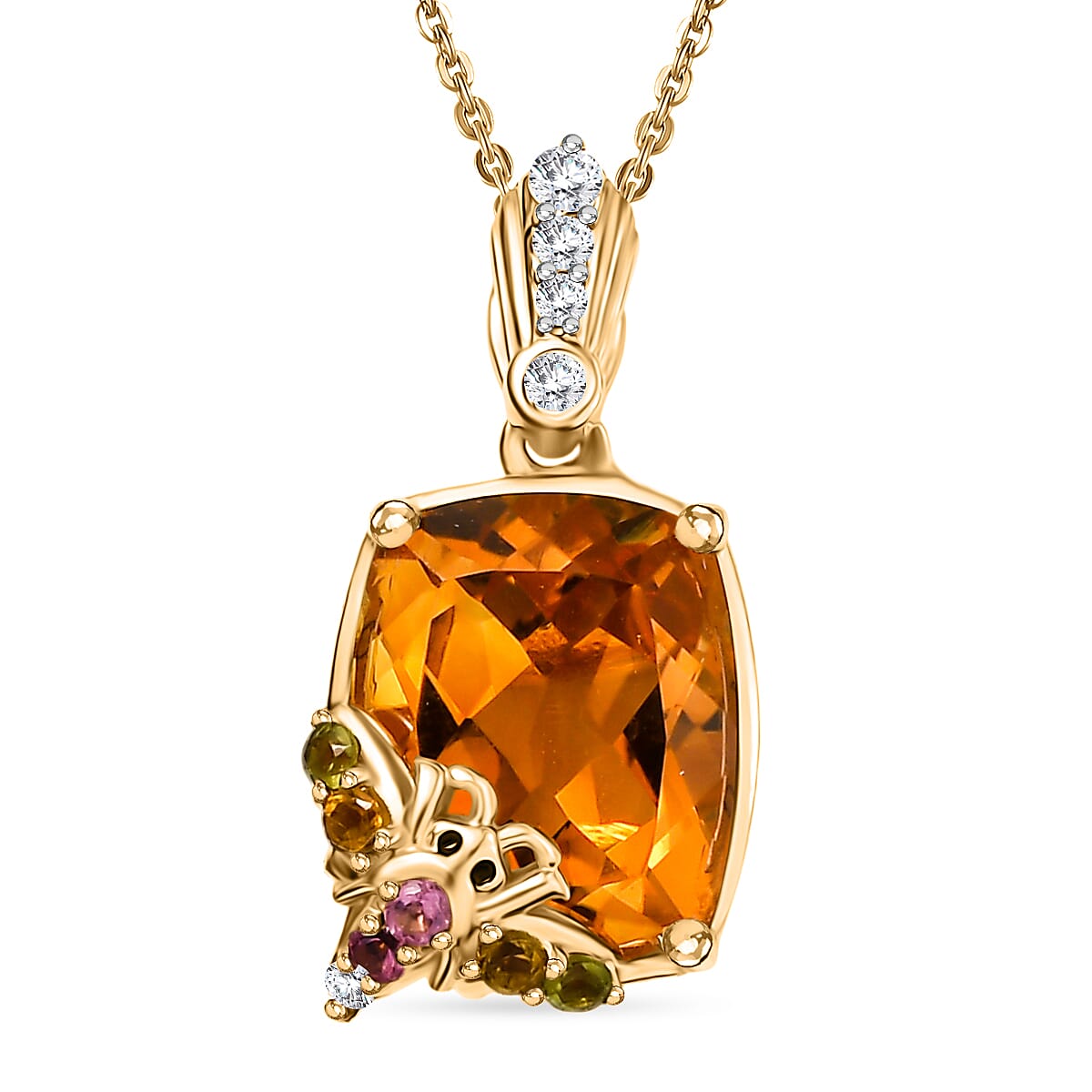 Italian Garden Collection - Citrine & Multi Gemstones Pendant with Chain (Size 20) in 18K Vermeil Yellow Gold Plated Sterling Silver 3.89 Ct.