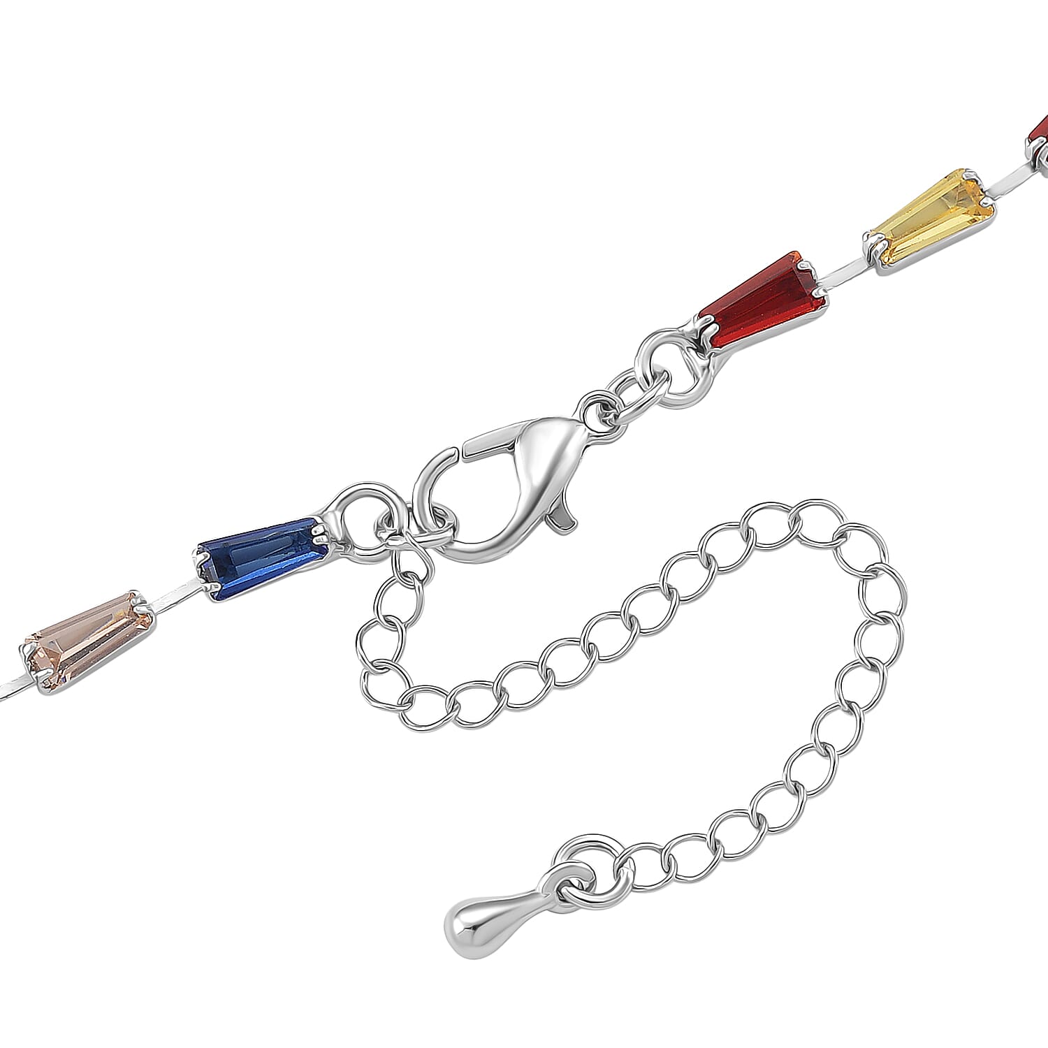 2 Piece Set - Austrian Multi Color Crystal Necklace (Size - 16-2 Inch) & Dangling Earring in Silver Plated