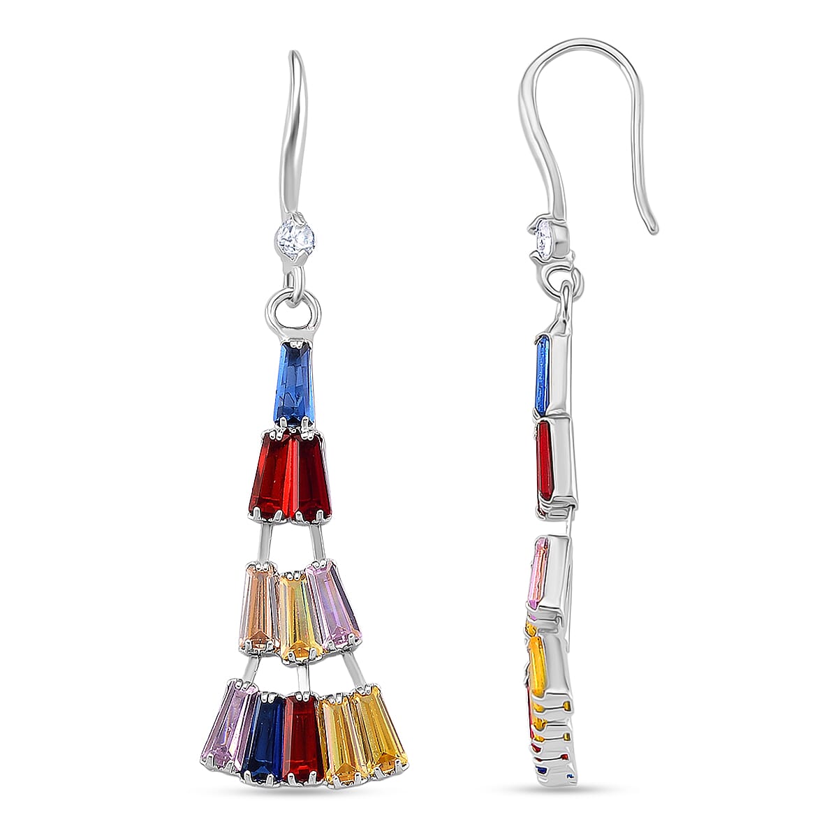 2 Piece Set - Austrian Multi Color Crystal Necklace (Size - 16-2 Inch) & Dangling Earring in Silver Plated