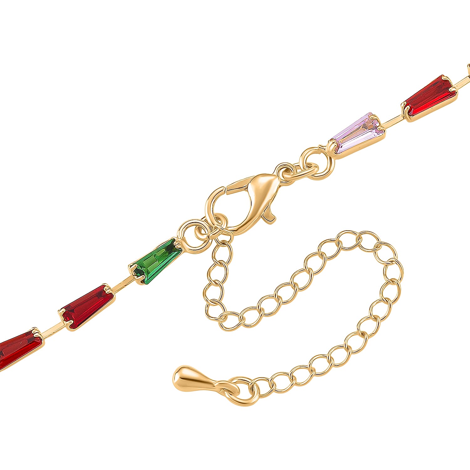 2 Piece Set - Austrian Multi Color Crystal Necklace & Dangling Earring in Yellow Gold Plated