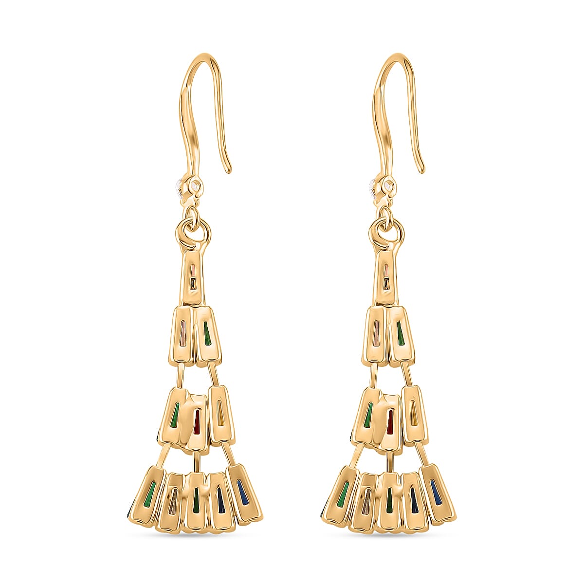 2 Piece Set - Austrian Multi Color Crystal Necklace & Dangling Earring in Yellow Gold Plated