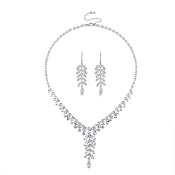 2 Piece Set - Austrian White Crystal & Austrian Pink Crystal Necklace (Size - 18-2 Inch Ext) & Dangling Earring in Rose Gold Plated