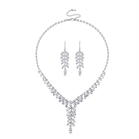 2 Piece Set - Austrian White Crystal & Austrian Multi Color Crystal Necklace (Size - 18-2 Inch Ext) & Dangling Earring in White Gold Plated