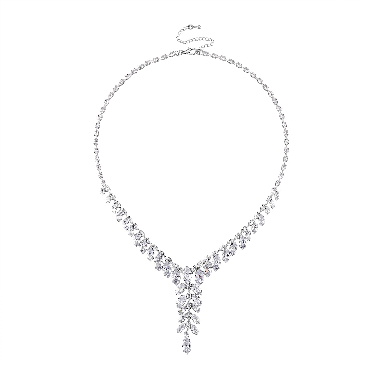 2 Piece Set - Austrian White Crystal & Austrian Multi Color Crystal Necklace (Size - 18-2 Inch Ext) & Dangling Earring in White Gold Plated