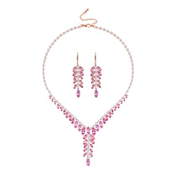 2 Piece Set - Austrian White Crystal & Austrian Pink Crystal Necklace (Size - 18-2 Inch Ext) & Dangling Earring in Rose Gold Plated