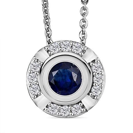 Natural Kashmir Kyanite & White Zircon Pendant with Chain (Size 20) in Platinum Overlay Sterling Silver