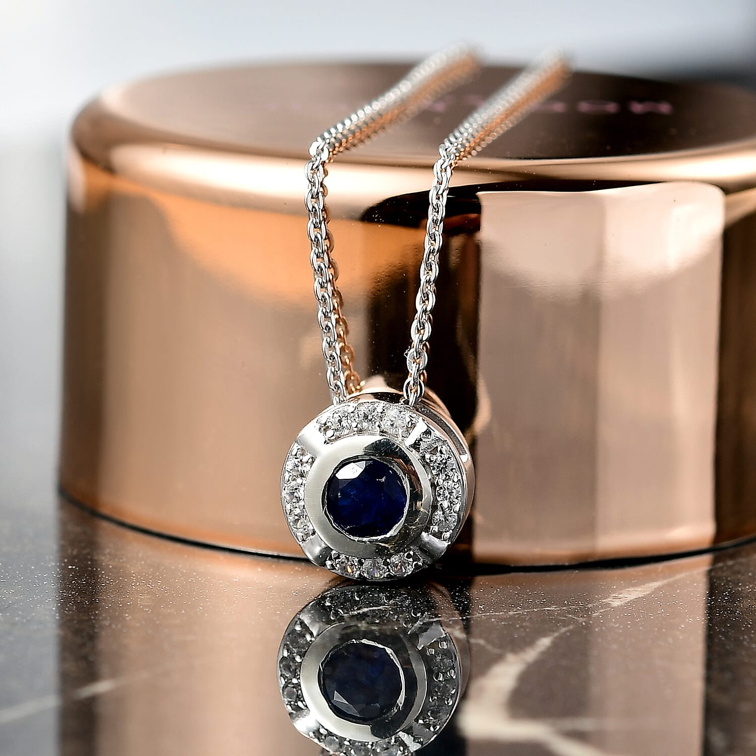 Natural Kashmir Kyanite & White Zircon Pendant with Chain (Size 20) in Platinum Overlay Sterling Silver