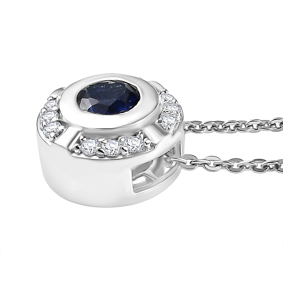 Natural Kashmir Kyanite & White Zircon Pendant with Chain (Size 20) in Platinum Overlay Sterling Silver