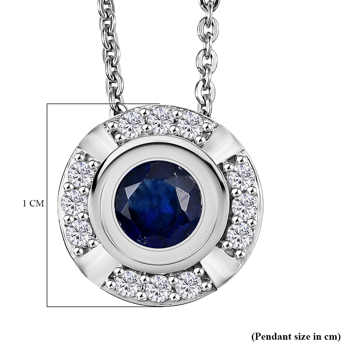 Natural Kashmir Kyanite & White Zircon Pendant with Chain (Size 20) in Platinum Overlay Sterling Silver