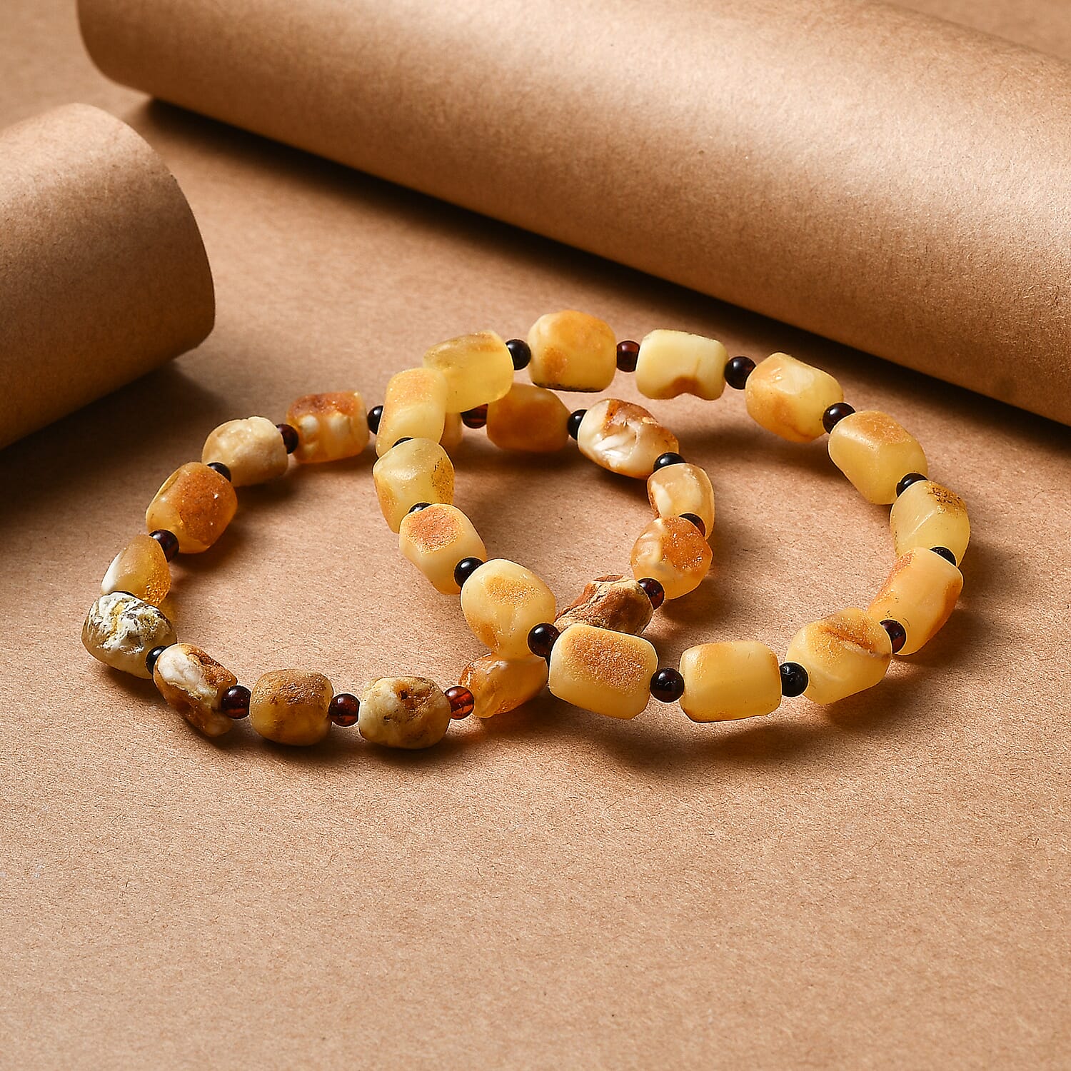 Set of 2 - Amber Stone Bracelet (Size 7 Stractable) 60.00 Ct.