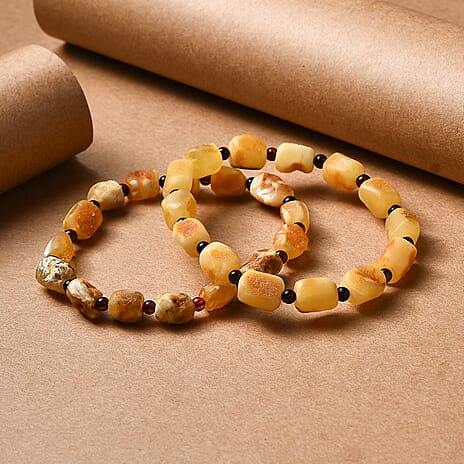 Set of 2 - Amber Stone Bracelet (Size 7 Stractable) 60.00 Ct.