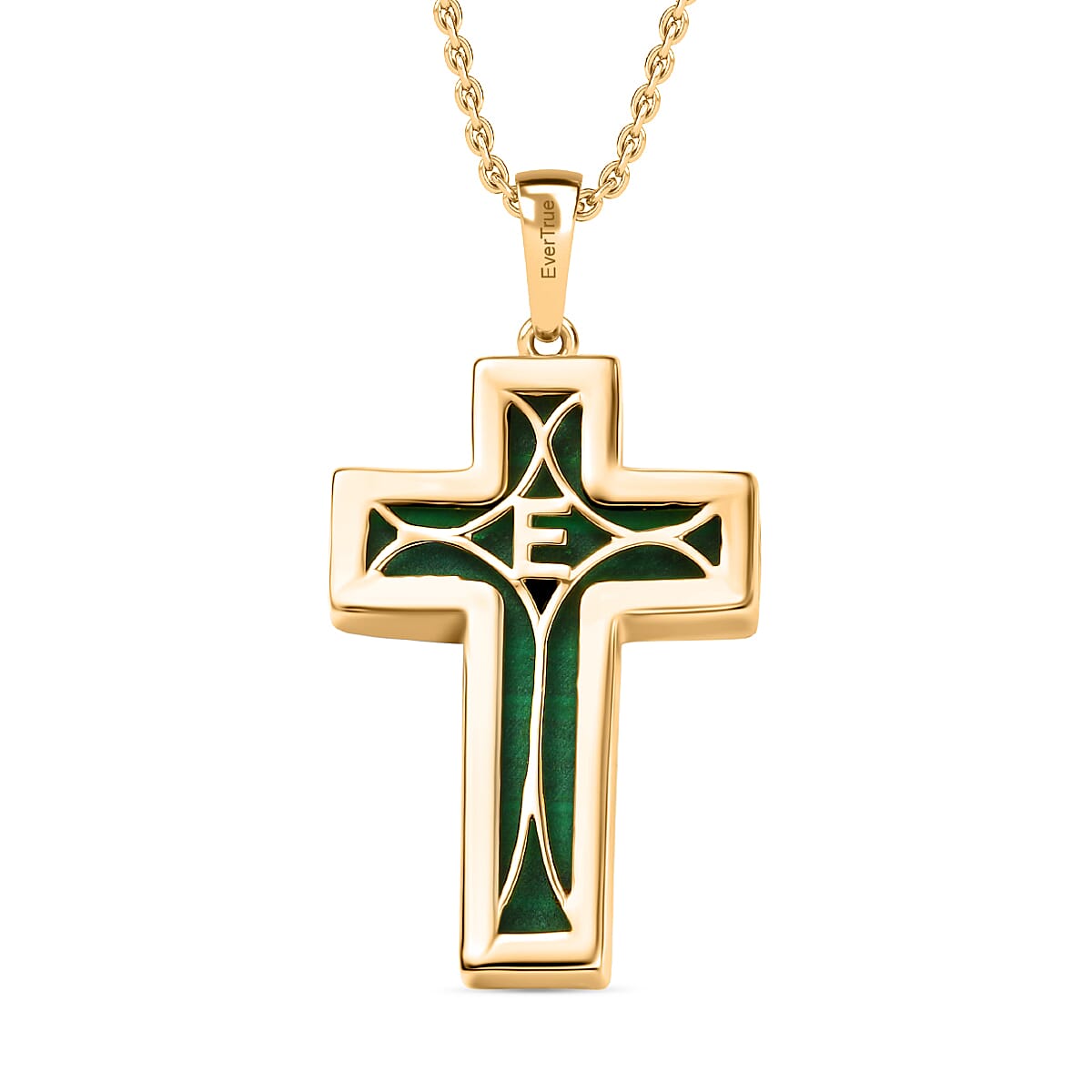 Malachite Cross Pendant with Chain (Size 20) in Yellow Gold Plated 21.82 Ct.