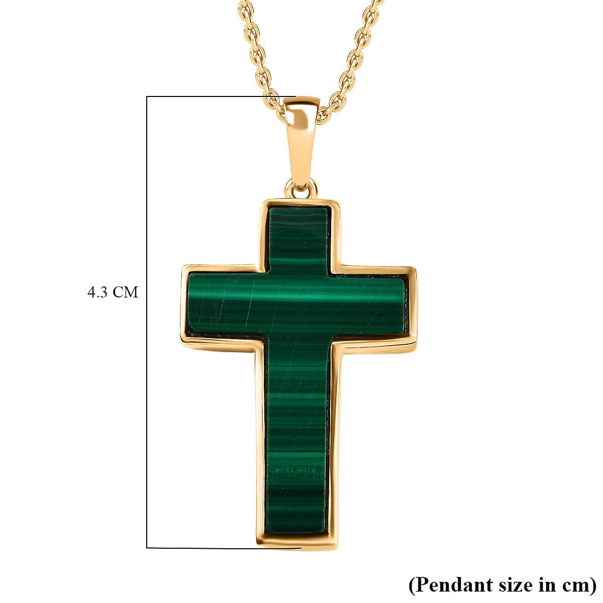 Malachite Cross Pendant with Chain (Size 20) in Yellow Gold Plated 21.82 Ct.