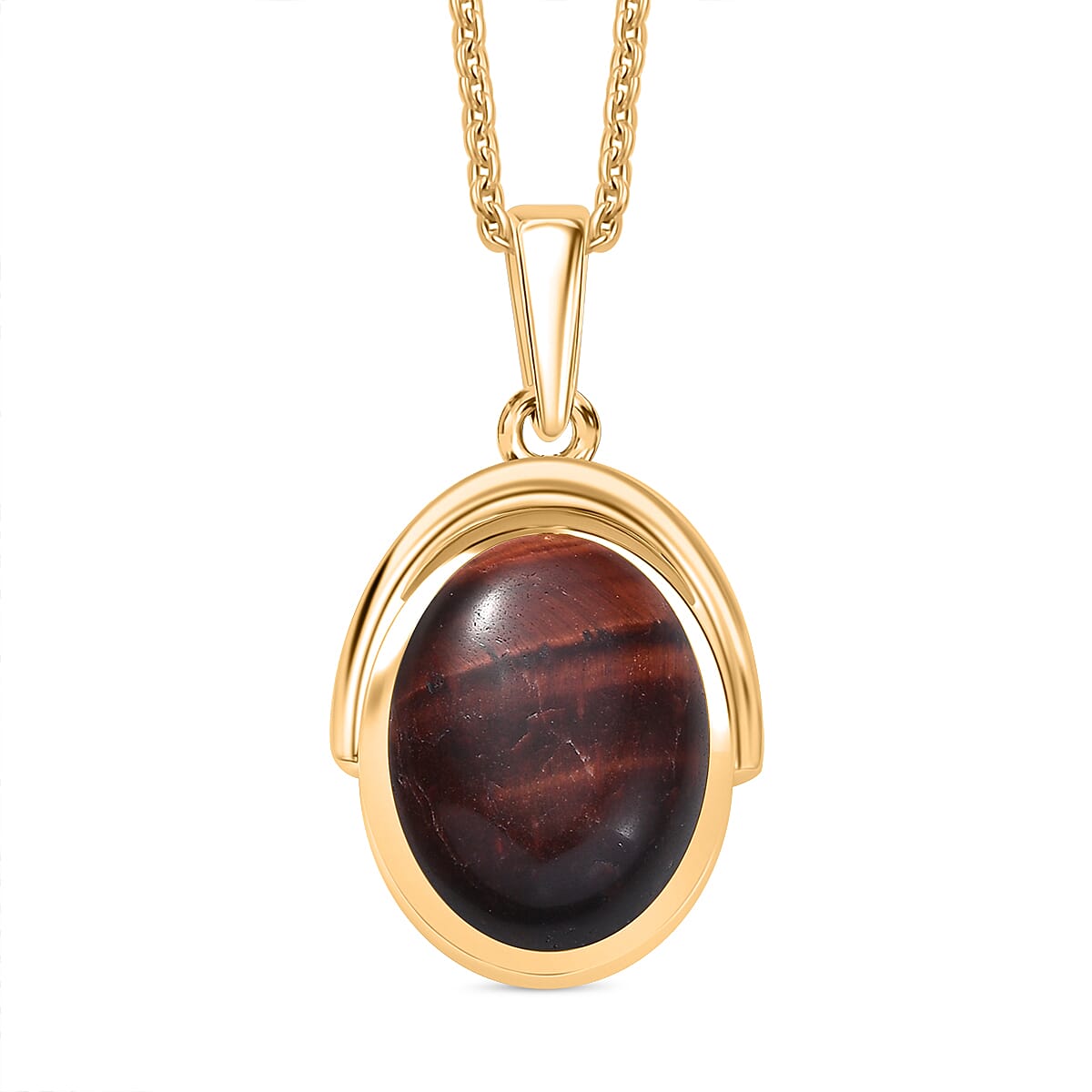 EverTrue Red Tiger Eye Pendant with Chain (Size 20) in Yellow Gold Plated 9.95 Ct.