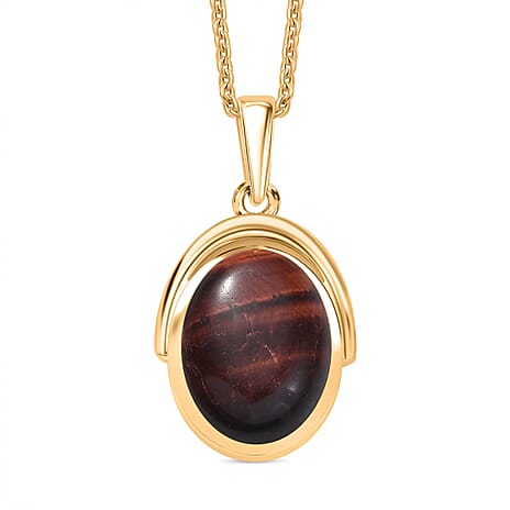 EverTrue Red Tiger Eye Pendant with Chain (Size 20) in Yellow Gold Plated 9.95 Ct.