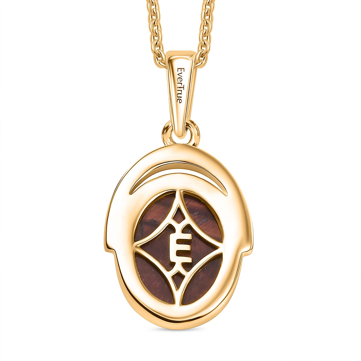 EverTrue Red Tiger Eye Pendant with Chain (Size 20) in Yellow Gold Plated 9.95 Ct.