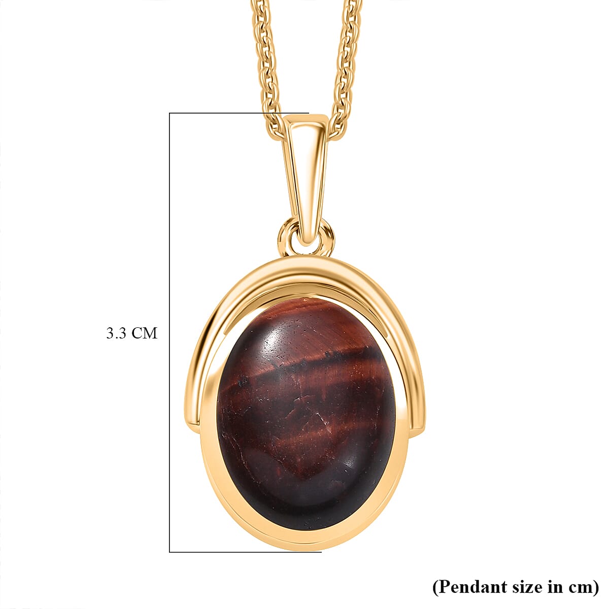 EverTrue Red Tiger Eye Pendant with Chain (Size 20) in Yellow Gold Plated 9.95 Ct.
