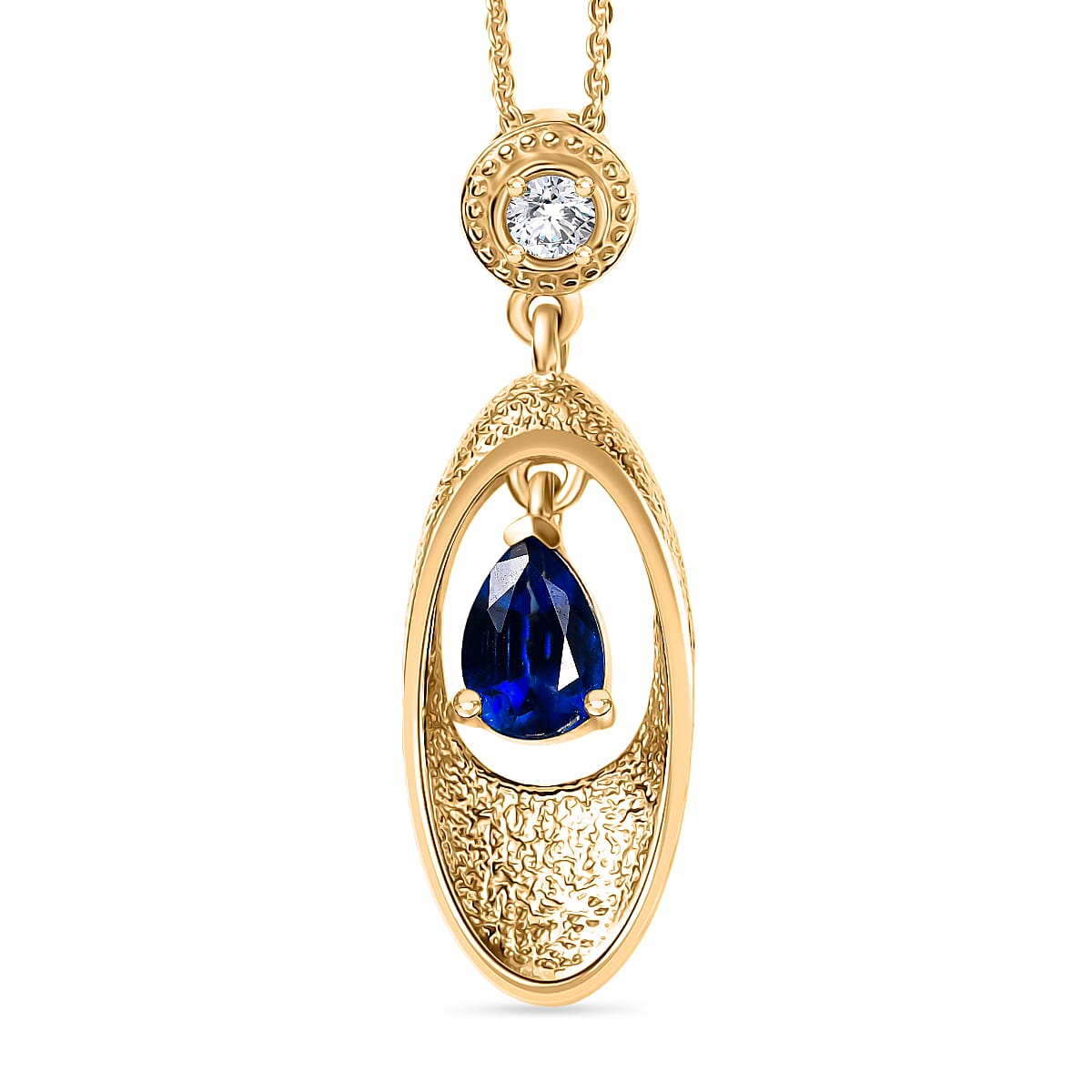 Natural Kashmir Kyanite & White Zircon Pendant with Chain (Size 20) in Yellow Gold Plated Sterling Silver 1.02 Ct.