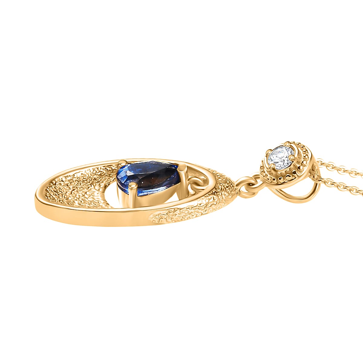 Natural Kashmir Kyanite & White Zircon Pendant with Chain (Size 20) in Yellow Gold Plated Sterling Silver 1.02 Ct.