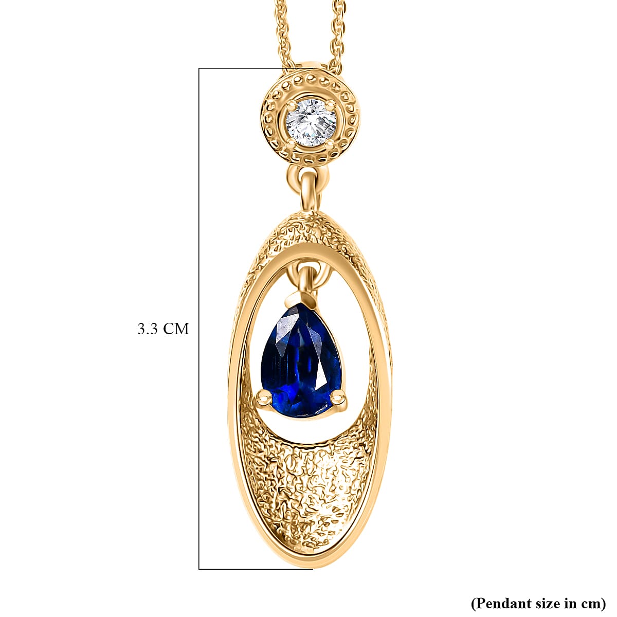 Natural Kashmir Kyanite & White Zircon Pendant with Chain (Size 20) in Yellow Gold Plated Sterling Silver 1.02 Ct.