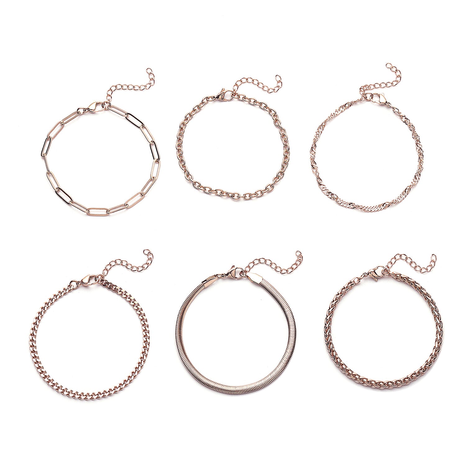EverTrue Birthday Deal! Set of 16 - 6 Necklaces (Size - 30-24-20), 6 Bracelets (Size - 7 with Extender), 2 Push Back Earrings with Clasp, Storage Box & Magnetic Chain Extender in Rose