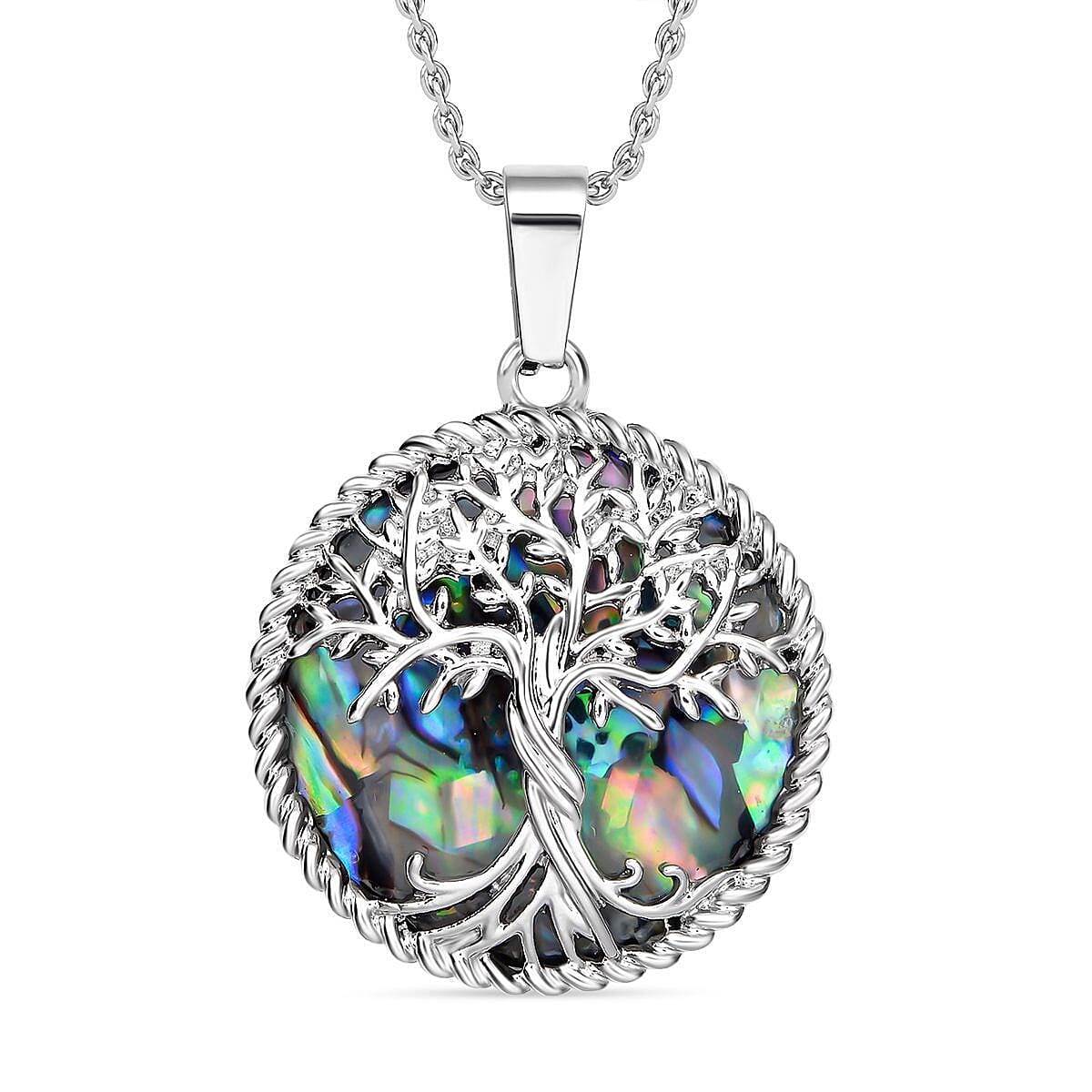 Natures Treasures - Abalone Shell Tree Of Life Pendant with Chain (Size 20)