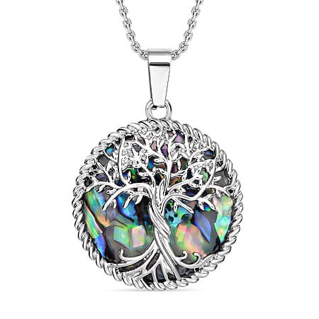 Natures Treasures - Abalone Shell Tree Of Life Pendant with Chain (Size 20)