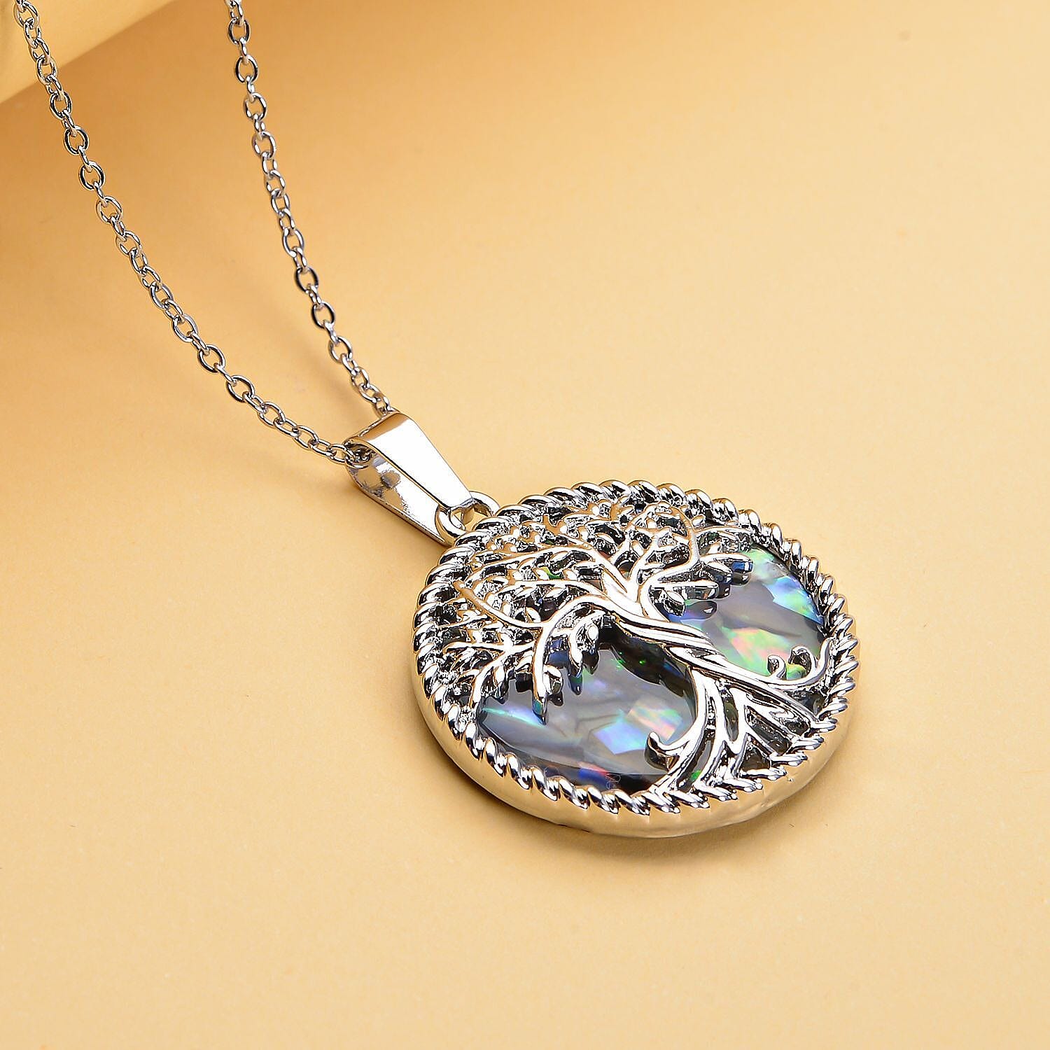 Natures Treasures - Abalone Shell Tree Of Life Pendant with Chain (Size 20)