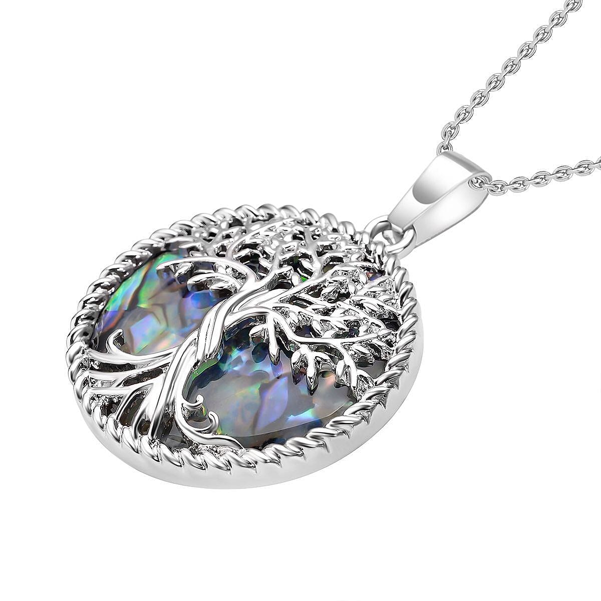 Natures Treasures - Abalone Shell Tree Of Life Pendant with Chain (Size 20)