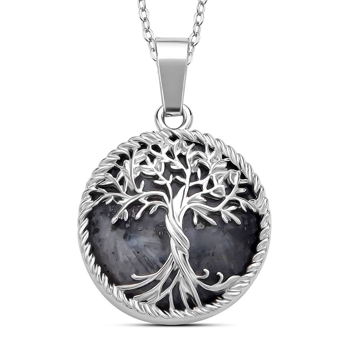Natures Treasures - Natural Labradorite Tree Of Life Pendant with Chain (Size 20)