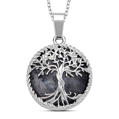 Natures Treasures - Natural Labradorite Tree Of Life Pendant with Chain (Size 20)