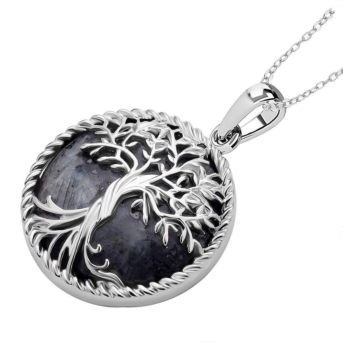 Natures Treasures - Natural Labradorite Tree Of Life Pendant with Chain (Size 20)