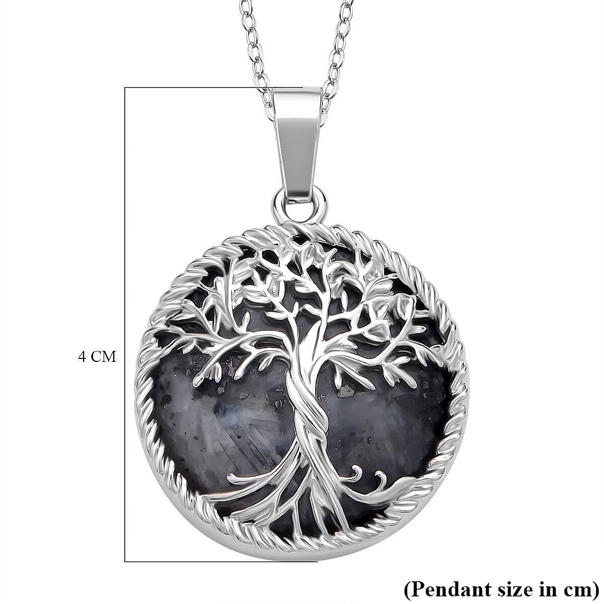 Natures Treasures - Natural Labradorite Tree Of Life Pendant with Chain (Size 20)