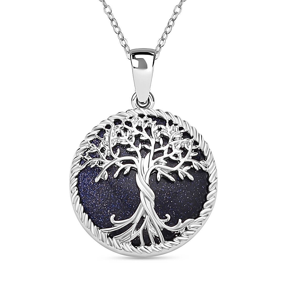 Natures Treasures - Blue Sandstone Tree Of Life Pendant with Chain (Size 20)