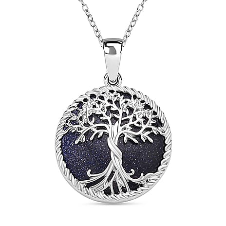 Natures Treasures - Blue Sandstone Tree Of Life Pendant with Chain (Size 20)