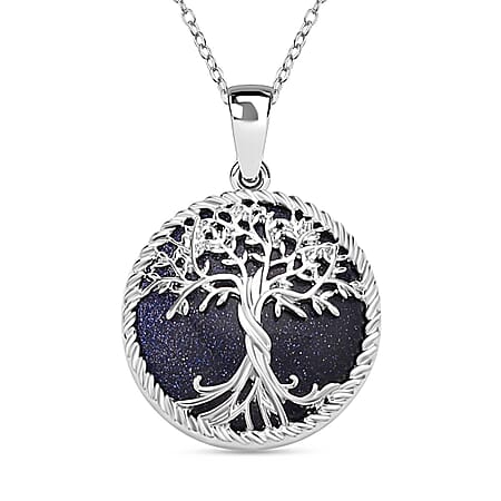 Natures Treasures - Blue Sandstone Tree Of Life Pendant with Chain (Size 20) Natures Treasures - Blue Sandstone Tree Of Life Pendant with Chain (Size 20)