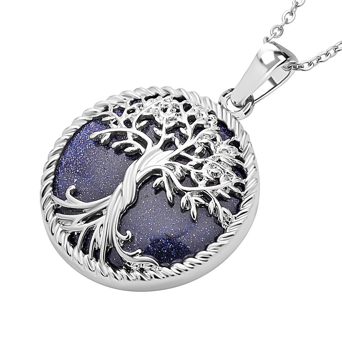 Natures Treasures - Blue Sandstone Tree Of Life Pendant with Chain (Size 20)